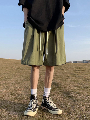 Șorturi casual pentru bărbați, până la genunchi, stil plajă retro de vară, croială lejeră, material din bumbac-poliester