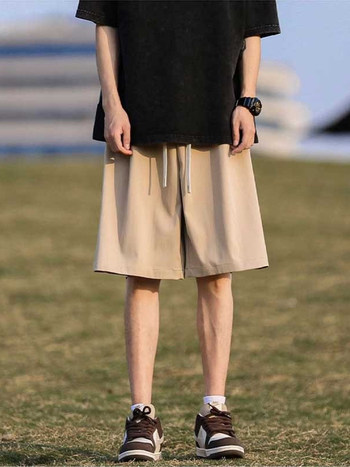 Șorturi casual pentru bărbați, până la genunchi, stil plajă retro de vară, croială lejeră, material din bumbac-poliester