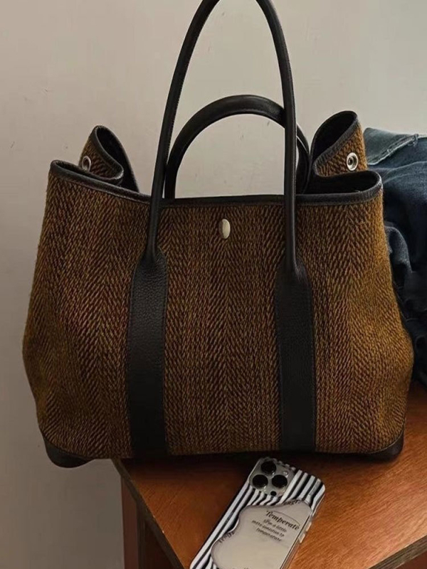 Ženska vintage tkana Tote torba – ulični stil, pamuk i lan; horizontalni kvadratni oblik; magnetsko zatvaranje; unutarnji džepovi za telefon i dokumente