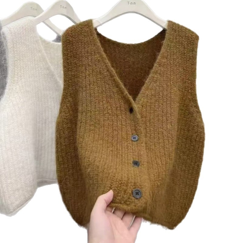Bez rukava pleteni prsluk s halter ovratnikom, prednje vezivanje šnorum, akrilna tkanina, poliesterno punilo