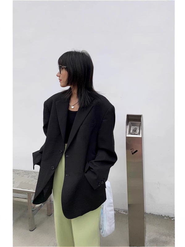 Ženski ležerni sako srednje duljine, poliester, jednostruko kopčanje, japansko-korejski casual stil