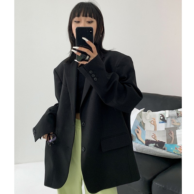Ženski ležerni sako srednje duljine, poliester, jednostruko kopčanje, japansko-korejski casual stil