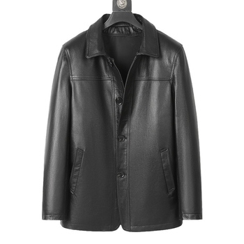 Muška jakna od prave teleće kože s odvojivom unutarnjom podstavom od perja i ovratnikom od jagnjeće kože, srednja duljina, zatvarač