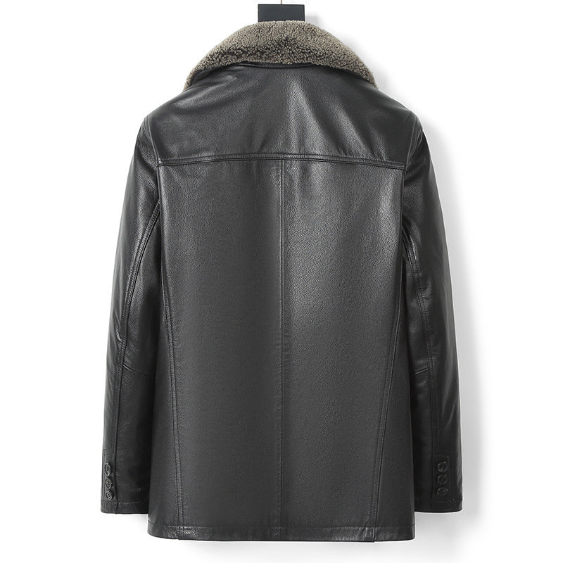 Muška jakna od prave teleće kože s odvojivom unutarnjom podstavom od perja i ovratnikom od jagnjeće kože, srednja duljina, zatvarač