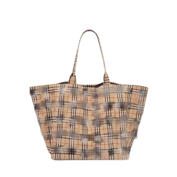 Platnena tote torba s kariranim uzorkom, velik kapacitet, kružnog oblika, unutarnji džep sa zipom, dvostruke naramenice