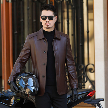 Muška kožna jakna od kozje kože s reverom, jednobojno zatvaranje, svakodnevni poslovni stil, podstava od poliestera