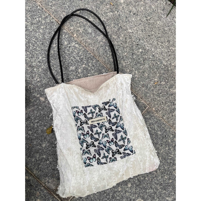 Unisex velurova Tote torba, vodoravni kvadratni oblik, otvoreni vrh, džep sa zatvaračem, poliester podstava, trodimenzionalni vanjski dio, dvostruke naramenice