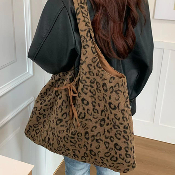Torba preko ramena sa patch-velurom i dvostrukim leopard printom, unisex, PU materijal, za svakodnevnu upotrebu, jesen 2024