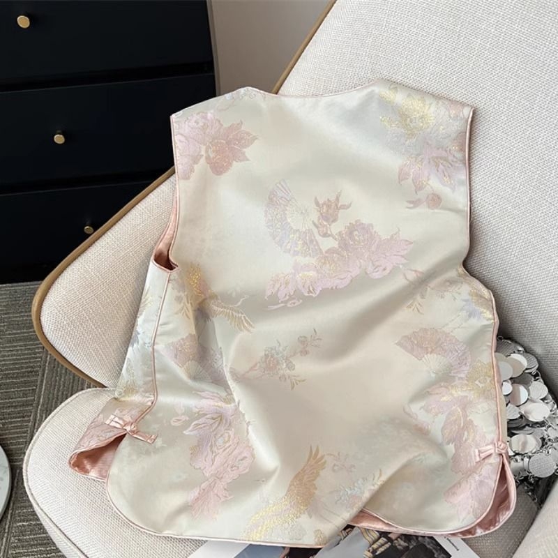 Ženski gornji dio u novom kineskom stilu s polo ovratnikom, regularnog kroja, bez rukava, ljetna vanjska vest s poliesterom >=95%, drugi materijal 30-50%, bez prednjeg zatvarača