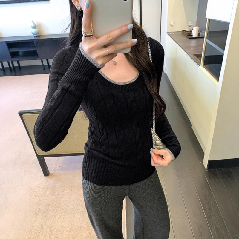 Ženski slim-fit pulover s V-neck, twist pletena, viskoza-poliester smjesa, elegantan uredski stil