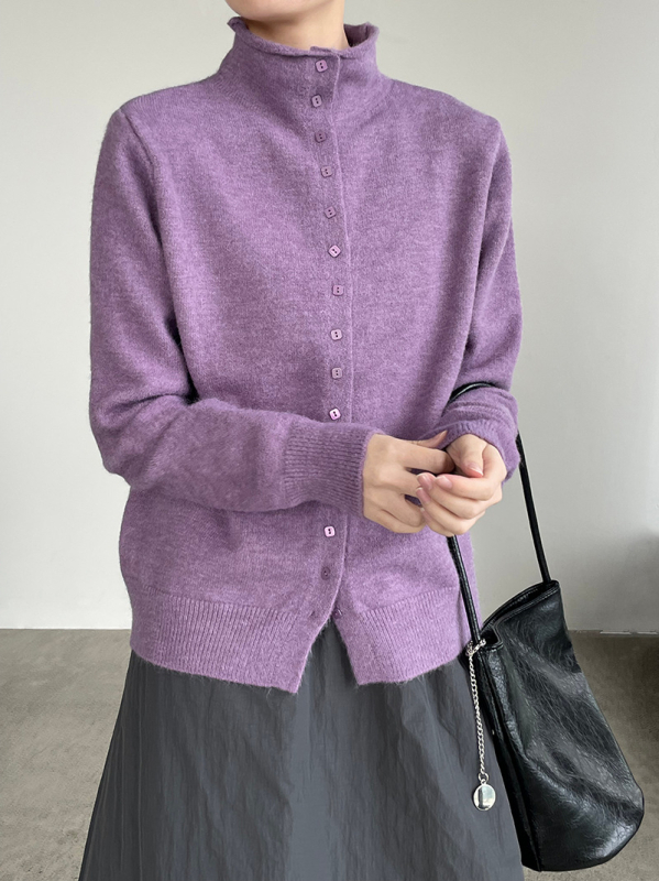 Zhiqingxi ženski cardigan od vunenog smjesu – polu-visoki ovratnik, kvadratni gumbi, srednja duljina, minimalistički japansko-korejski stil