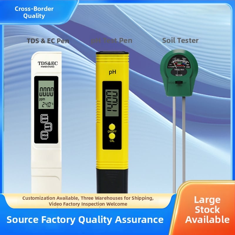Kompletni tester tla EC/pH/TDS — pH 0-14, EC 0-9990 mS/cm, TDS 0-9990 ppm, točnost ±2-3%, napajanje 3V, razlučivost 0.01 pH / 1 ppm