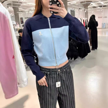 Pamučni pleteni kardigan s blok bojama, uski kroj, zatvarač