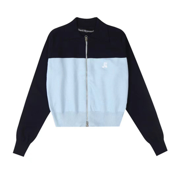 Pamučni pleteni kardigan s blok bojama, uski kroj, zatvarač