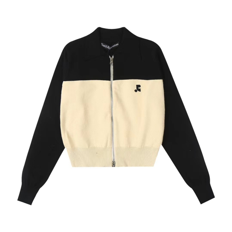 Pamučni pleteni kardigan s blok bojama, uski kroj, zatvarač