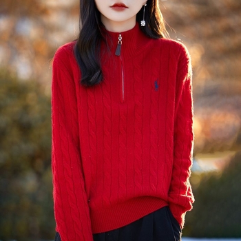 SY brodeni pulover od ovčje vune, debeo, stojeći ovratnik, slobodan kroj, akril 30-50%