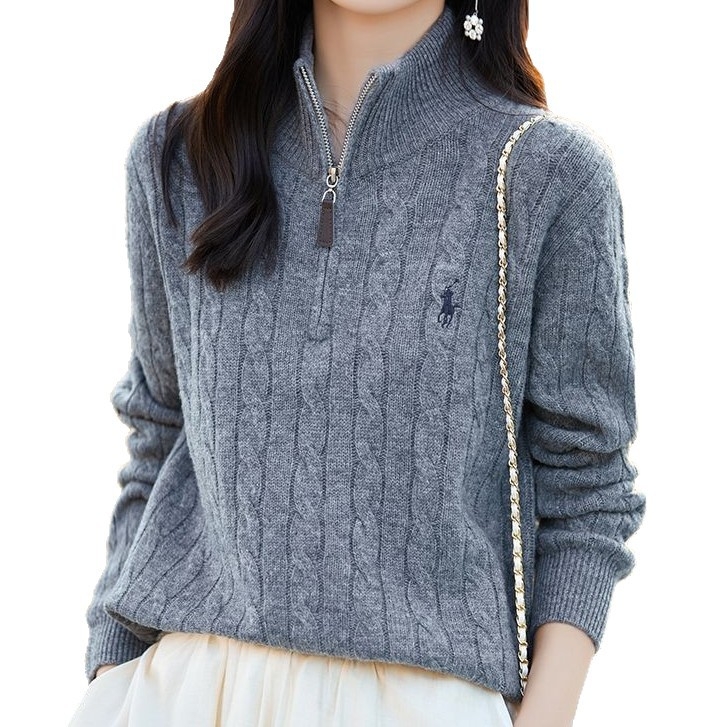 SY brodeni pulover od ovčje vune, debeo, stojeći ovratnik, slobodan kroj, akril 30-50%