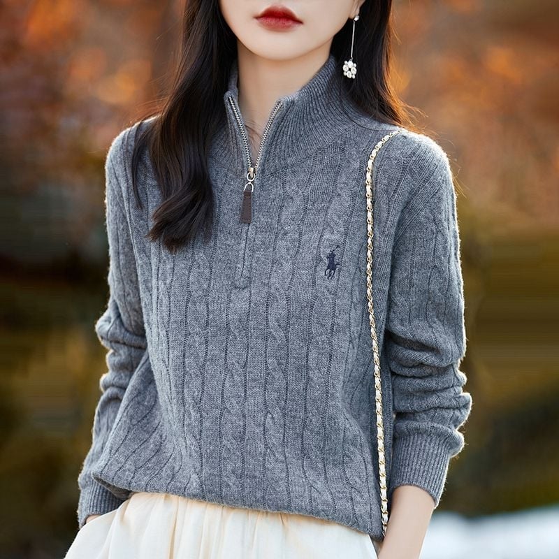 SY brodeni pulover od ovčje vune, debeo, stojeći ovratnik, slobodan kroj, akril 30-50%