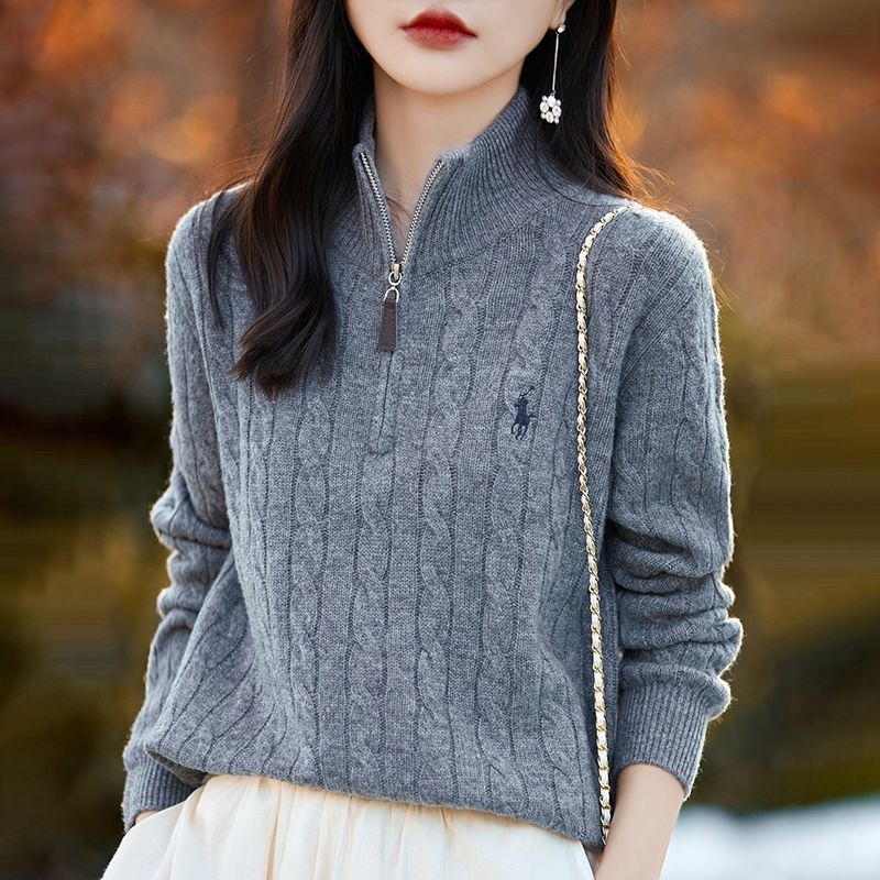 SY brodeni pulover od ovčje vune, debeo, stojeći ovratnik, slobodan kroj, akril 30-50%