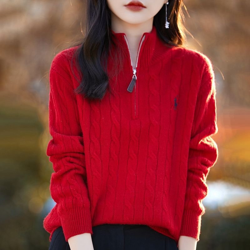 SY brodeni pulover od ovčje vune, debeo, stojeći ovratnik, slobodan kroj, akril 30-50%