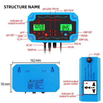 3-u-1 online analizator kvalitete vode za uzgoj riba: pH 0.00–14.00, ±0.1, PH121, salinometar, termometar, 220V