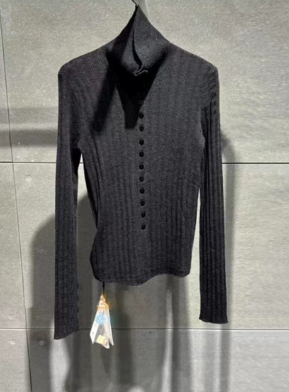 Ženski vuneni pleteni kardigan, mješavina ovčje vune i poliestera (30-50% vune), visok ovratnik, dugi rukavi, zima 2025, elegantan gradski stil