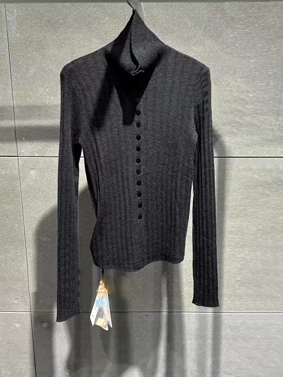 Ženski vuneni pleteni kardigan, mješavina ovčje vune i poliestera (30-50% vune), visok ovratnik, dugi rukavi, zima 2025, elegantan gradski stil