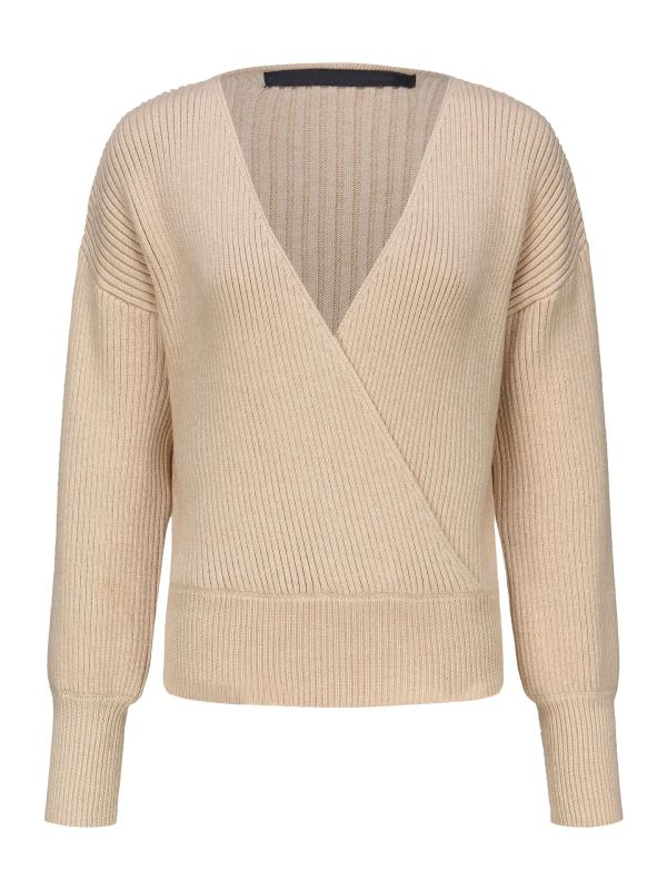 Džemper uskog kroja, V-izrez, dugi rukav, jednobojan, pleteni materijal od viskoze i poliestera.