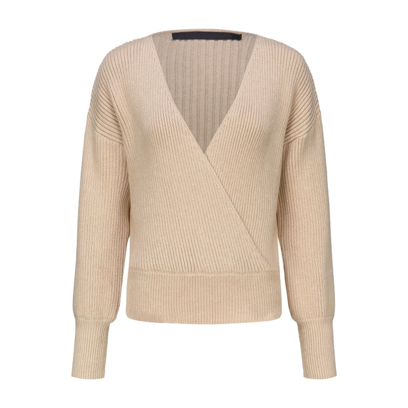 Džemper uskog kroja, V-izrez, dugi rukav, jednobojan, pleteni materijal od viskoze i poliestera.