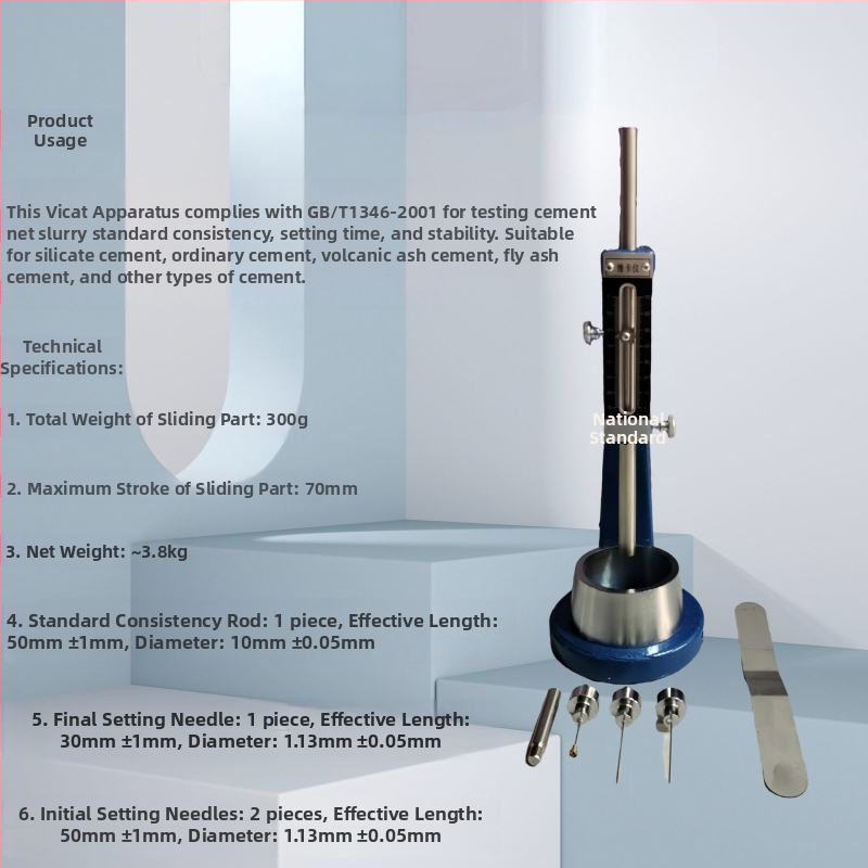 Štandardný Vicatov prístroj na stanovenie konzistencie cementovej pasty a času tuhnutia – model Standard, rozsah 0-70, presnosť 0,1, položka WKY01, s výmenným kruhovým formovacím dielom