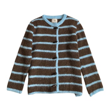 Cardigan džemper s kopčom od roga, prugasto karirani uzorak, Arctic fleece tkanina, široki kroj