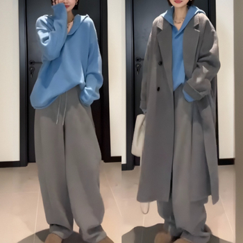 Ženski debeli kapuljačasti džemper, korejski/japanski ležerni stil, širok kroj, mješavina ovčje vune sa spandexom 30–50% i akrilom 50–70%, standardna duljina