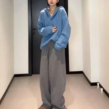 Ženski debeli kapuljačasti džemper, korejski/japanski ležerni stil, širok kroj, mješavina ovčje vune sa spandexom 30–50% i akrilom 50–70%, standardna duljina