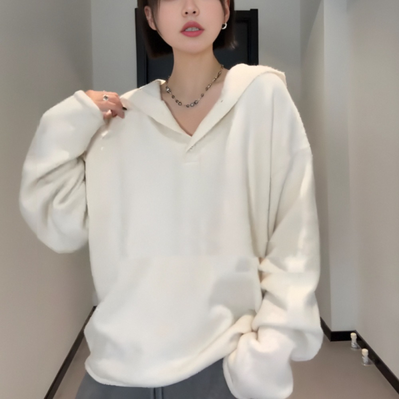 Ženski debeli kapuljačasti džemper, korejski/japanski ležerni stil, širok kroj, mješavina ovčje vune sa spandexom 30–50% i akrilom 50–70%, standardna duljina