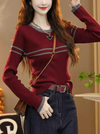 Pleteni pulover s kapuljom, okrugli izrez, dugi rukav, uobičajena dužina, jesen 2025, elegantan gradski stil