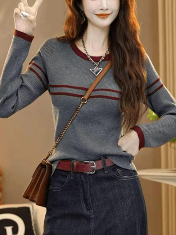 Pleteni pulover s kapuljom, okrugli izrez, dugi rukav, uobičajena dužina, jesen 2025, elegantan gradski stil