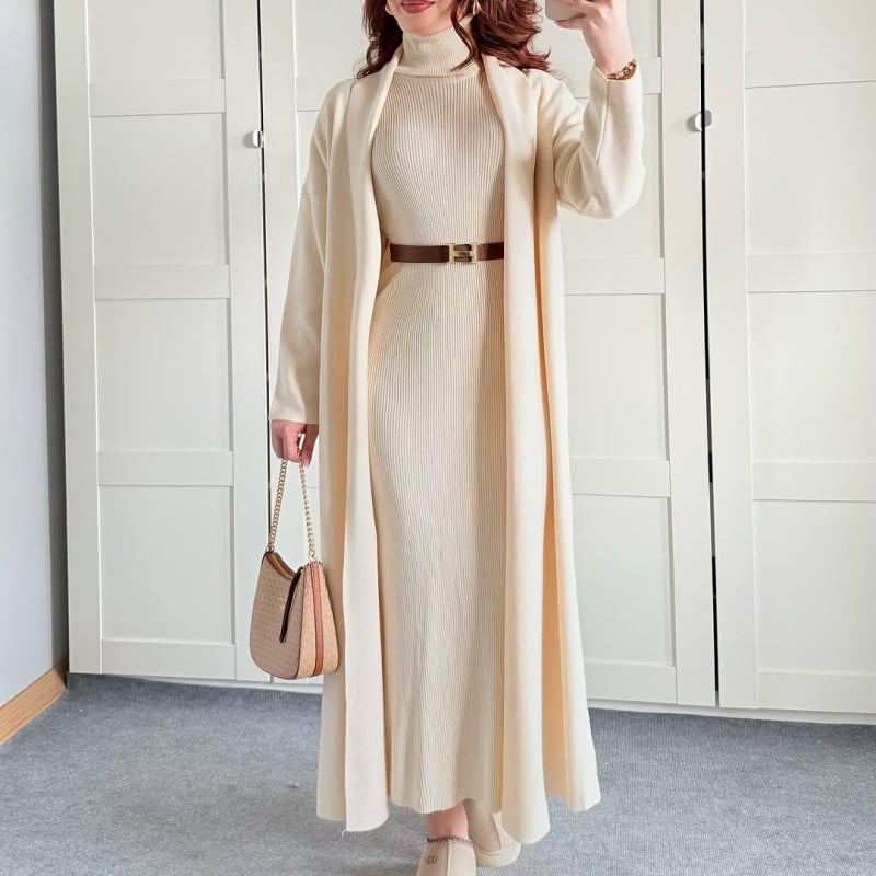 Dvodjelni set pulovera od poliester, uski kroj, visoki ovratnik, dugi rukavi