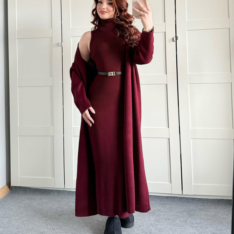 Dvodjelni set pulovera od poliester, uski kroj, visoki ovratnik, dugi rukavi