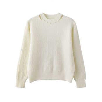 Džemper s okruglim izrezom i ukrasima od perli, slobodan kroj, dugi rukavi, pleteni materijal