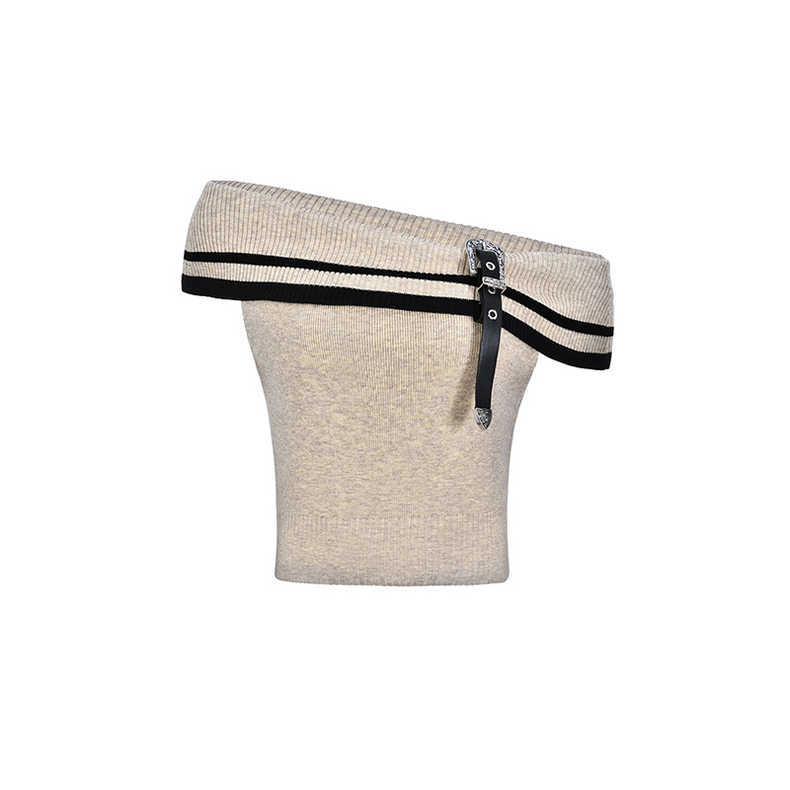 Ženski pleteni top s otvorenim ramenima, bez rukava, kratka duljina, poliester