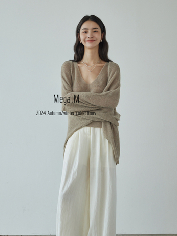 Mega.M ženski kardigan od najlona s vunom i poliestrom, V-izrez, dugi rukavi, slobodan kroj, jesen 2025