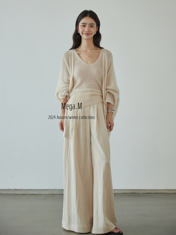 Mega.M ženski kardigan od najlona s vunom i poliestrom, V-izrez, dugi rukavi, slobodan kroj, jesen 2025