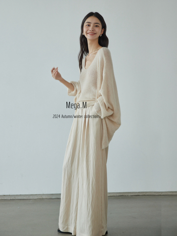 Mega.M ženski kardigan od najlona s vunom i poliestrom, V-izrez, dugi rukavi, slobodan kroj, jesen 2025