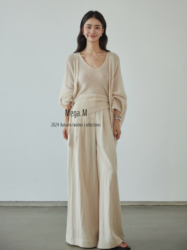 Mega.M ženski kardigan od najlona s vunom i poliestrom, V-izrez, dugi rukavi, slobodan kroj, jesen 2025