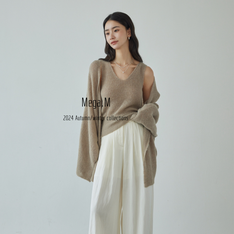 Mega.M ženski kardigan od najlona s vunom i poliestrom, V-izrez, dugi rukavi, slobodan kroj, jesen 2025