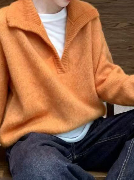 Ženski pleteni džemper s ovratnikom u ležernom japansko-korejskom stilu, srednje debele tkanine, zimska kolekcija 2025