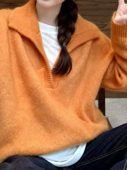 Ženski pleteni džemper s ovratnikom u ležernom japansko-korejskom stilu, srednje debele tkanine, zimska kolekcija 2025