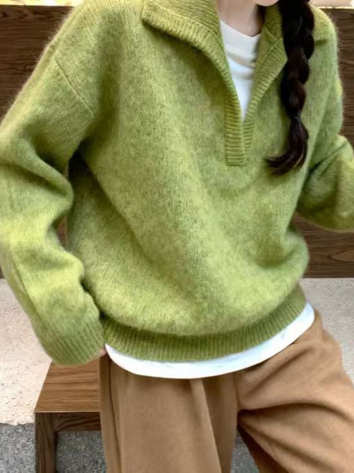 Ženski pleteni džemper s ovratnikom u ležernom japansko-korejskom stilu, srednje debele tkanine, zimska kolekcija 2025