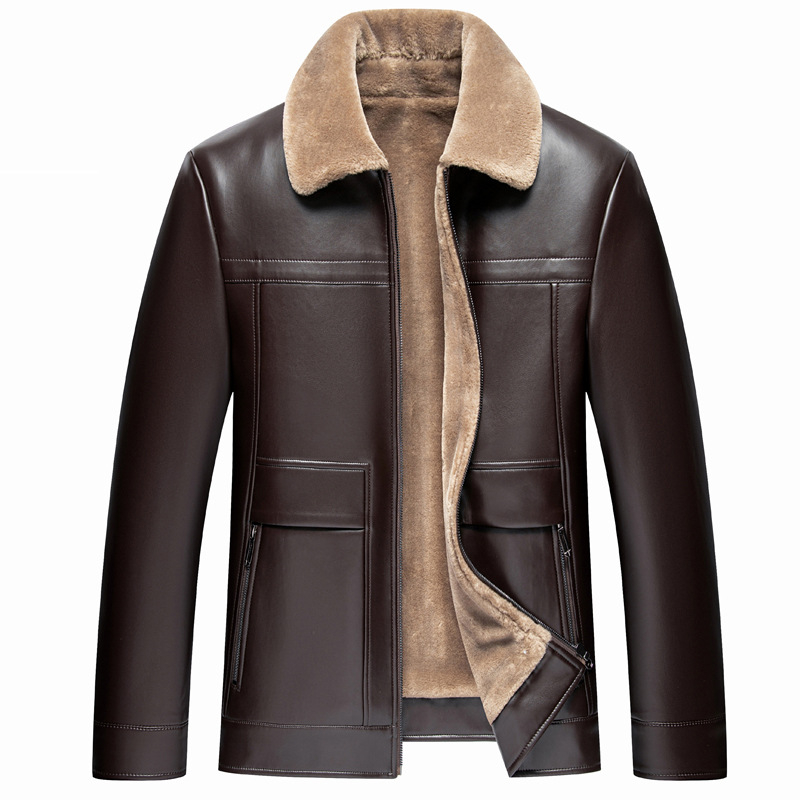 Muška kožna jakna s podstavom od ovčje kože (shearling), casual stil