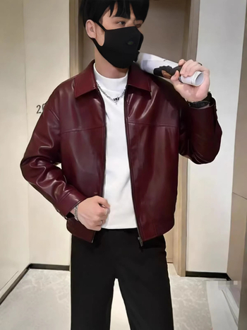 Muška PU kožna jakna, streetwear stil, ovratnik s reverom, zatvarač, širok kroj